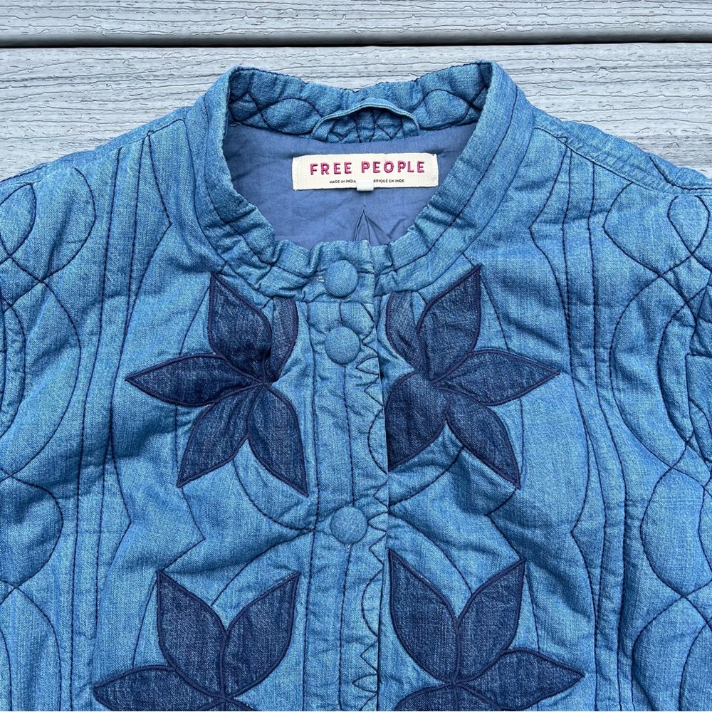 NWT Free People Quinn Quilted Cotton Denim Jacket - Picture 3 of 9